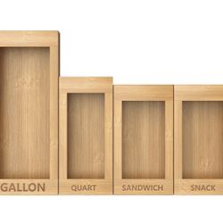 Brand new in box $22  4-Size Bamboo Drawer Organizer for Food Storage Bags | Stackable Kitchen Organizer (Gallon/Quart/Sandwich/Snack) - Handcrafted w