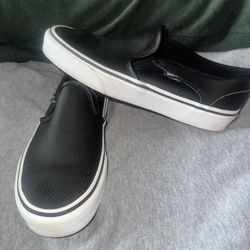 VANS ASHER Women's Skate Athletic Sneakers Black Leather Size 6 Slip On Great