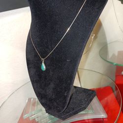 Genuine Native Turquoise -Teardrop Pendant ,Wrapped In "950 (Stamped) Sterling Silver