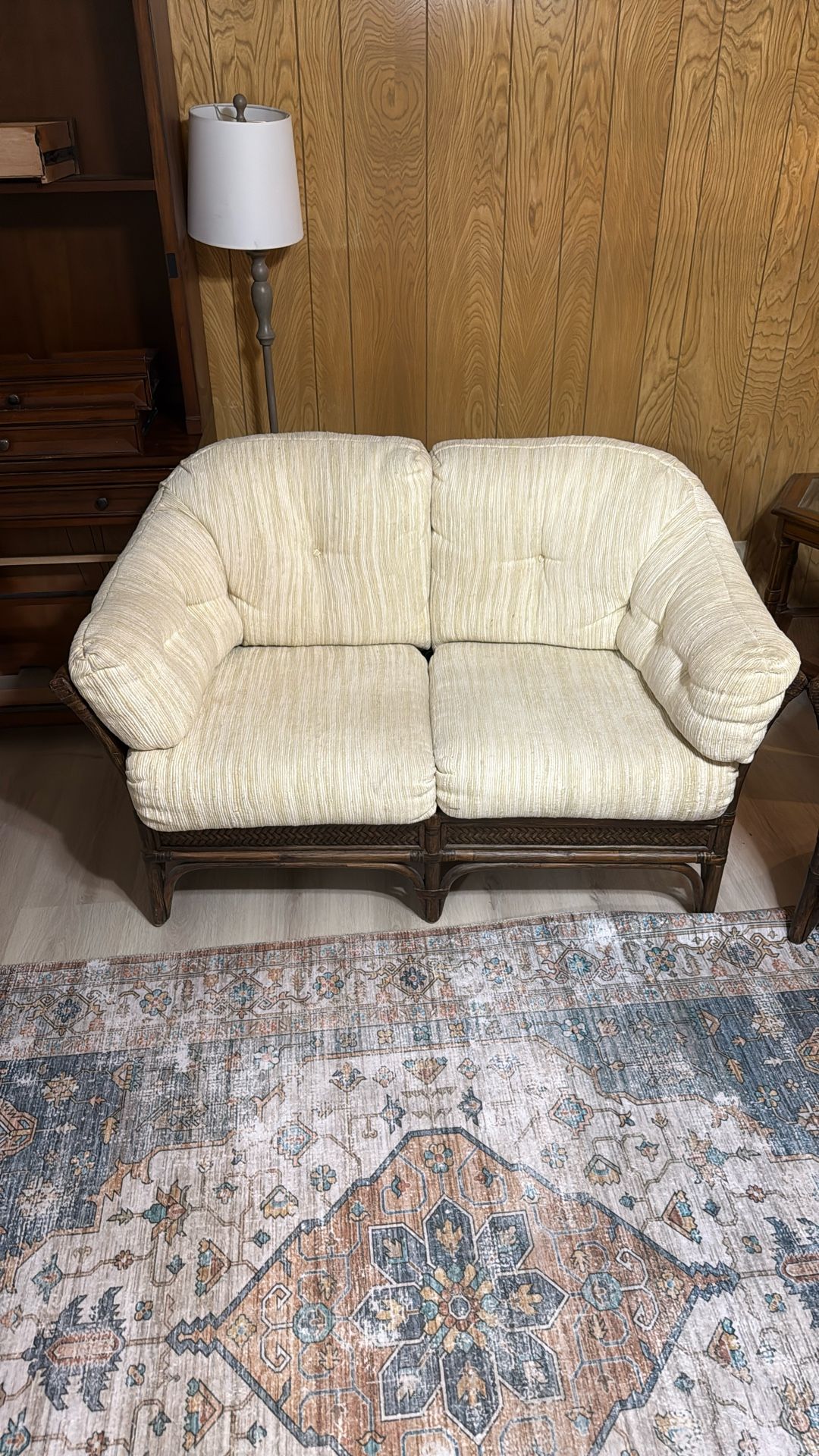 Wicker Love Seat With Two Separate Chairs And End Tables