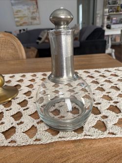 Vintage Beautiful Pewter & Glass Decanter With Stopper