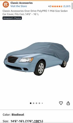 Classic Accessories  Mid-Size Sedan Car Cover, Fits Cars 14'6" - 16' L