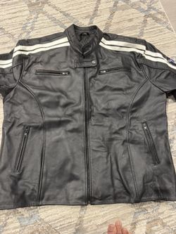 π₯ Brand New Menβs Leather Jacket β XXL β Black with White Racing Stripes π₯