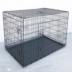 (NEW) $75 Folding 48” Dog Cage 2-Door Pet Crate Kennel w/ Tray 48”x29”x32”