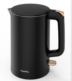 Electric Kettle, Double Wall 1.7L Stainless Steel Cool Touch, Water Boiler & Heater, 1500W Hot Tea Pot, Boil Dry Protection & Cordless Base, BPA-Free,
