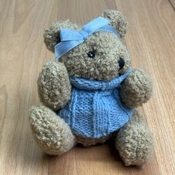 Vintage  Teddy Bear, Jointed Head Arms and Legs, knit blue sweater  