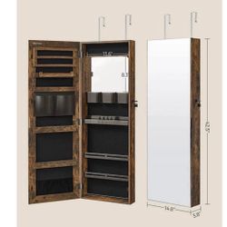  Jewelry Cabinet Armoire With Full-Length Mirror, Wall or Door Mount Storage Organizer, Lockable Cabinet With Built-in Small Mirr