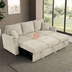 Sleeper Pull Out Sofa Bed Sectional Couch with Cup Holder