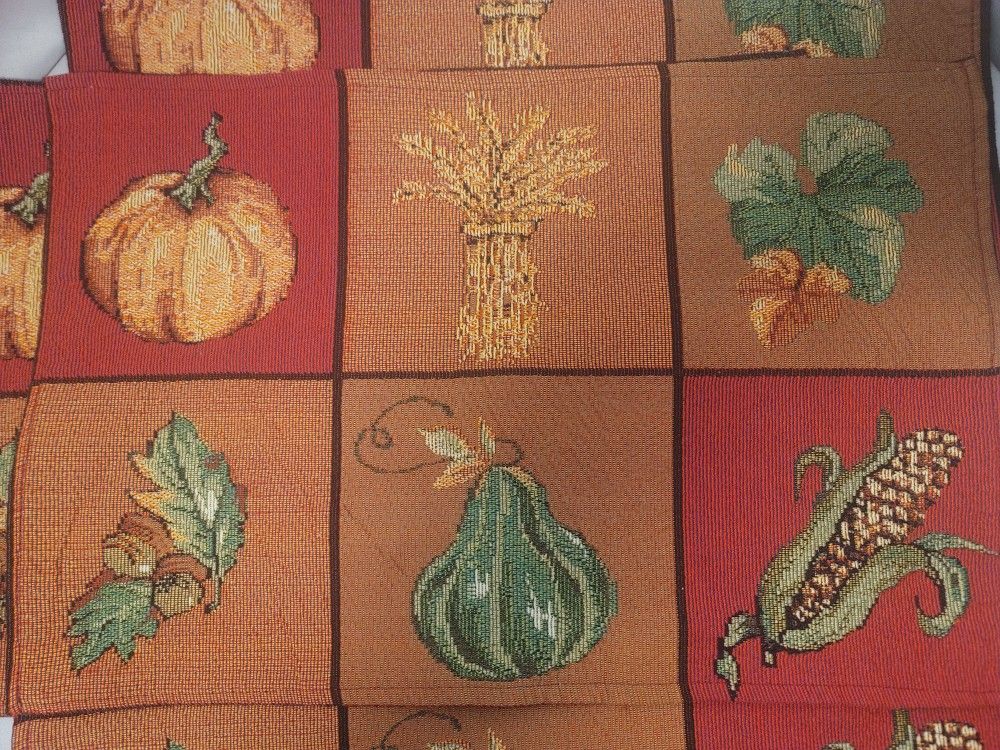 Set of 4 Thanksgiving/Fall/Autumn Placemats - Beautiful Warm Fall Colors - There's Pumpkins, Acorns, Wheat, Corn, Gourds and Leaves on Them