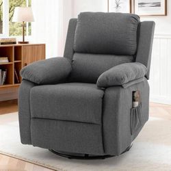 Recliner Chair, 360 Swivel Rocker Chair for Adults, Small Rocking Recliner for Small Spaces, Upholstered Fabric Glider Recliner Nursery