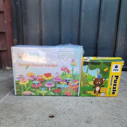 IQKidz Build A Flower Garden STEM Building Toy Box &  Lurlin 6-in-1 wooden Animal Puzzle Box