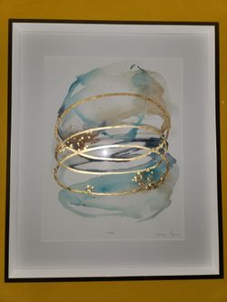 2 Framed Abstract Watercolor Art with Gold Detail