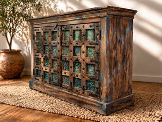 Hand-Carved Wood Cabinet | Entryway Console Table, Credenza, Buffet, Storage Cabinet