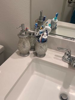 Bathroom soap dispenser,cup and toothbrush holder