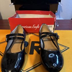 american eagle black glossy dress shoes children size 2 kid Alyssa Flat
