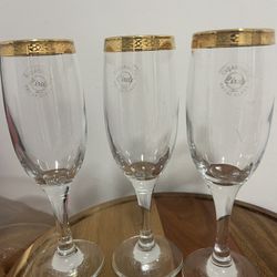 PASABAHCE Circle, Art of Glass Gold Rim Champagne Wine Glass Flute Set of 3