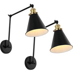 Swing Arm Adjustable Wall Lamps Set of 2 Hardwired Light Fixture Up Down Metal Shade for Bedroom Bedside Reading Living Room Home Hallway Dining Kitch