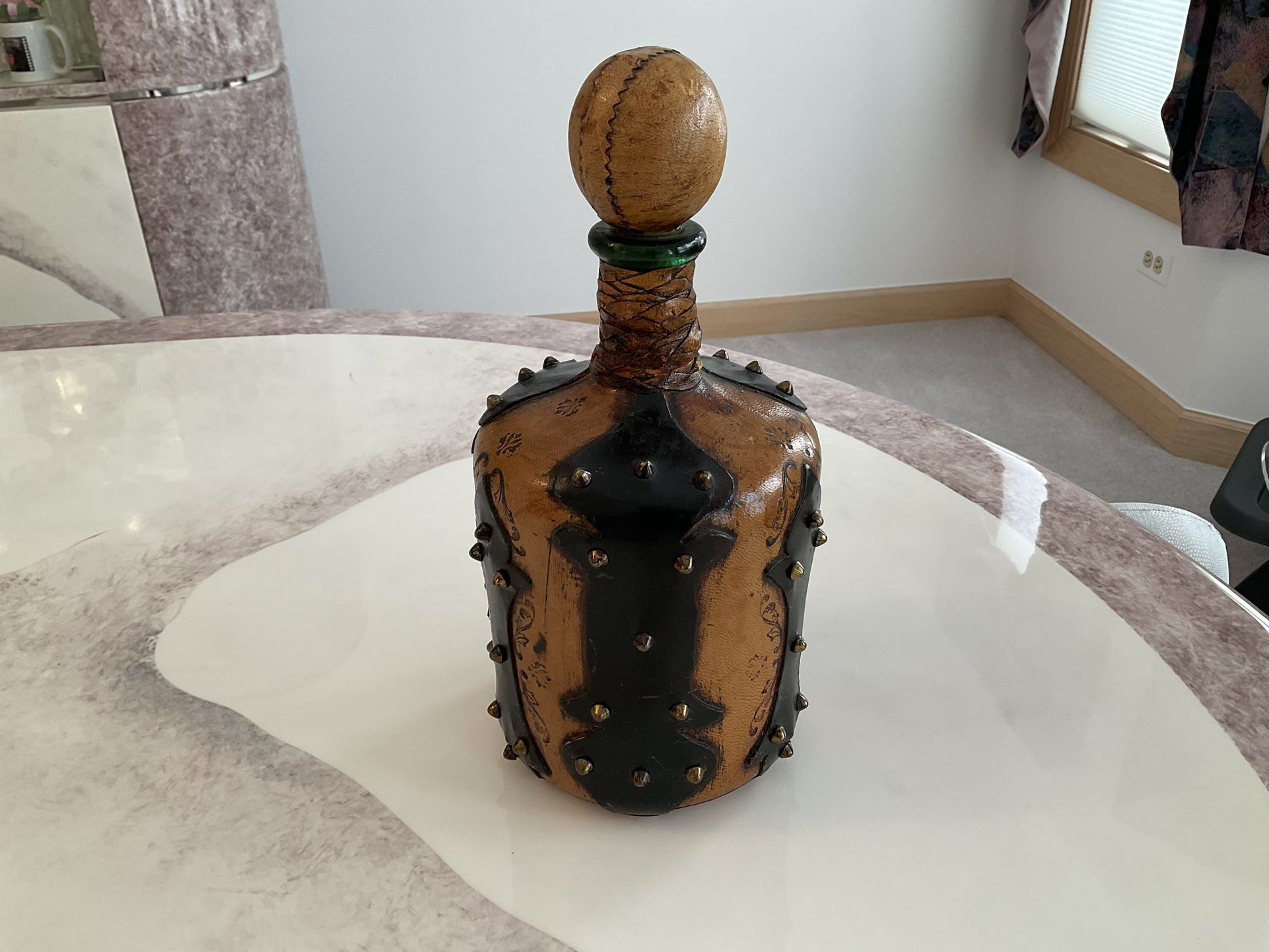 Vintage Glass & Leather liquor decanter