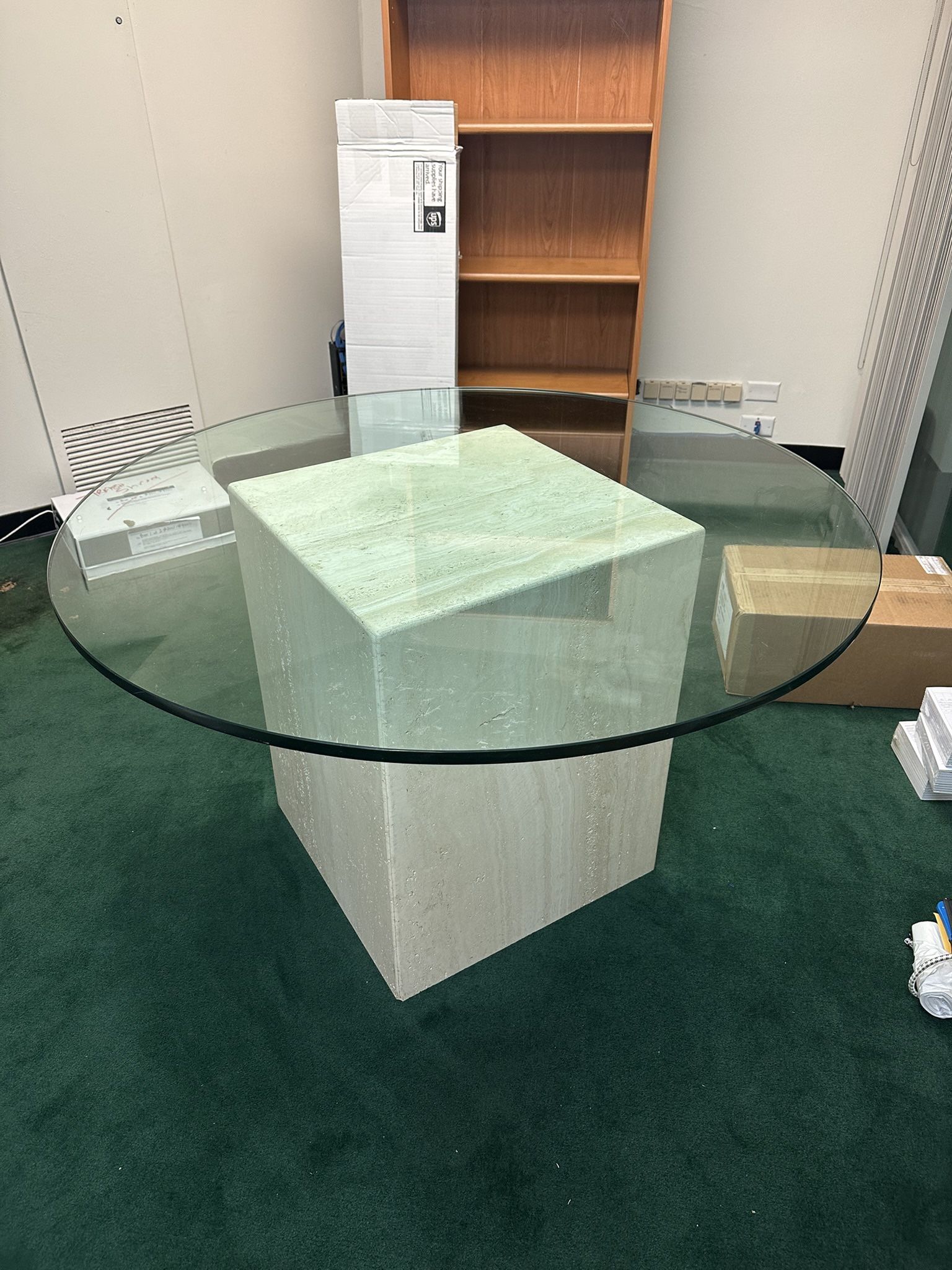 Glass Table With Mock Marble Base/ End Table