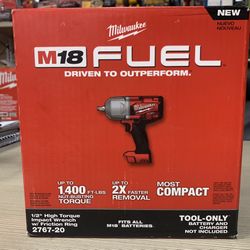Milwaukee New 1/2” High Torque Impact Wrench M18 Fuel Brushless 