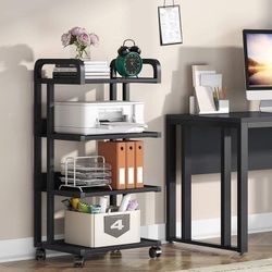 New 4 Tier Printer Stand,Printer Cart Desk Machine Stand Storage Rack for Home Office(Black)