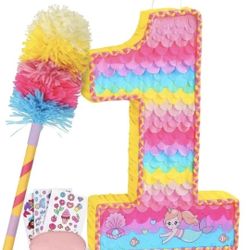 Mermaid Theme Number 1 Pinata Birthday Party Decorations Pastel NIB Easy Setup