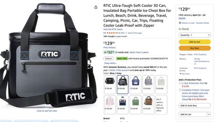 RTIC Ultra-Tough Soft Cooler 30 Can Insulated Bag Portable Box Beach Travel Cooler Leak-Proof