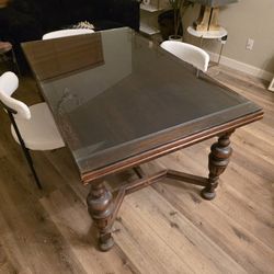 Hardwood Dining Table With Glass Top