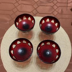 Set Of 4 Vintage Antique Luminarc France Ruby Red Champagne Glasses 