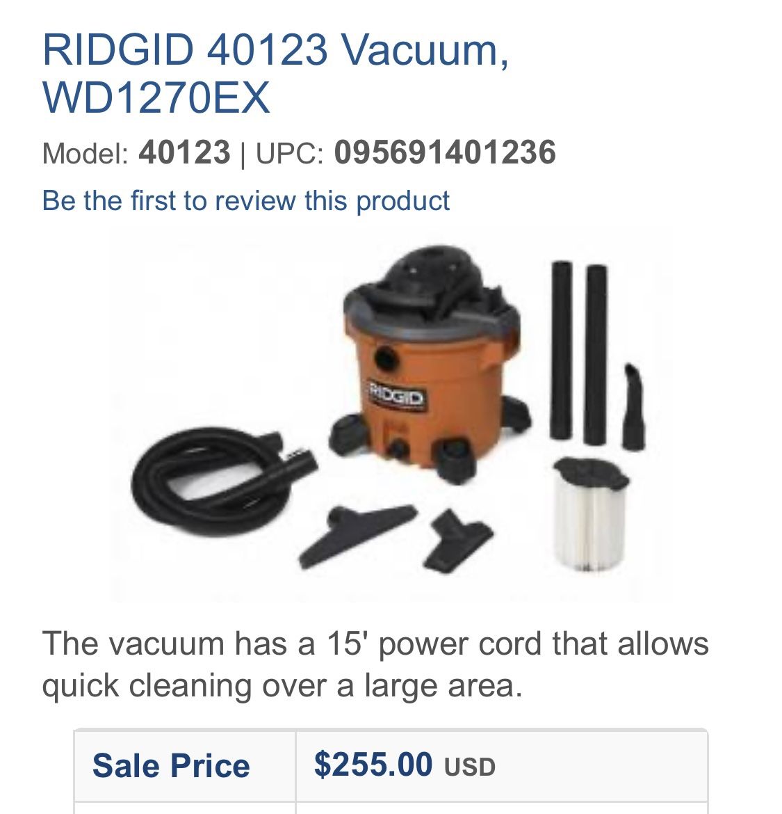 NEW WET/DRY VACUUM $190 OBO