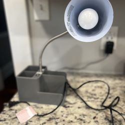 LED Desk Lamp with Charging Port, Outlet, Pen Holders & 3 Storage Dividers – All-in-One Organizer Light