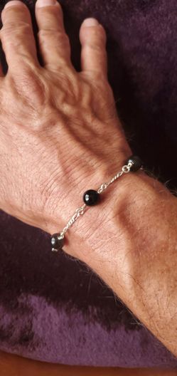 New Sterling Silver 925 Black Onyx Bracelet Size 6.5
