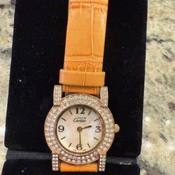 Fashion Watch With Leather Band And Crystals