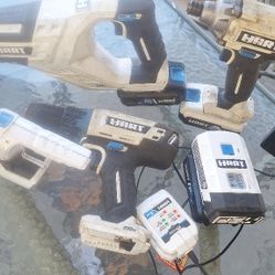 Hart Cordless Drill, Impact, Flashlight,  Sawzall, and Wirelees Charger, 3 Hart Good Batteries