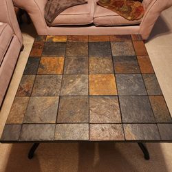 Ashley Furniture Stone Top - Metal base 40" Square Coffee Table w/ Shelf - Excellent Condition - Indoor / Outdoor