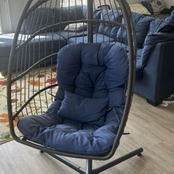 Wicker Egg Chair With Stand—-Like New