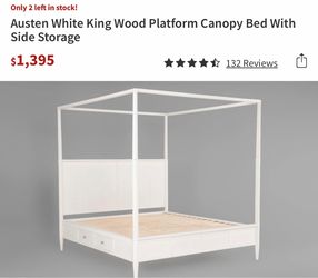 KING BED - Austen White King Wood Platform Canopy Bed