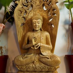 24” Hand Carved Crocodile Wood Buddha Statue