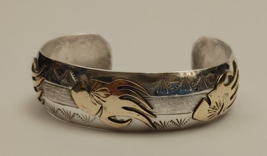 Native Sterling Silver Gold Fill Bear Paw Claw Cuff Bracelet 003