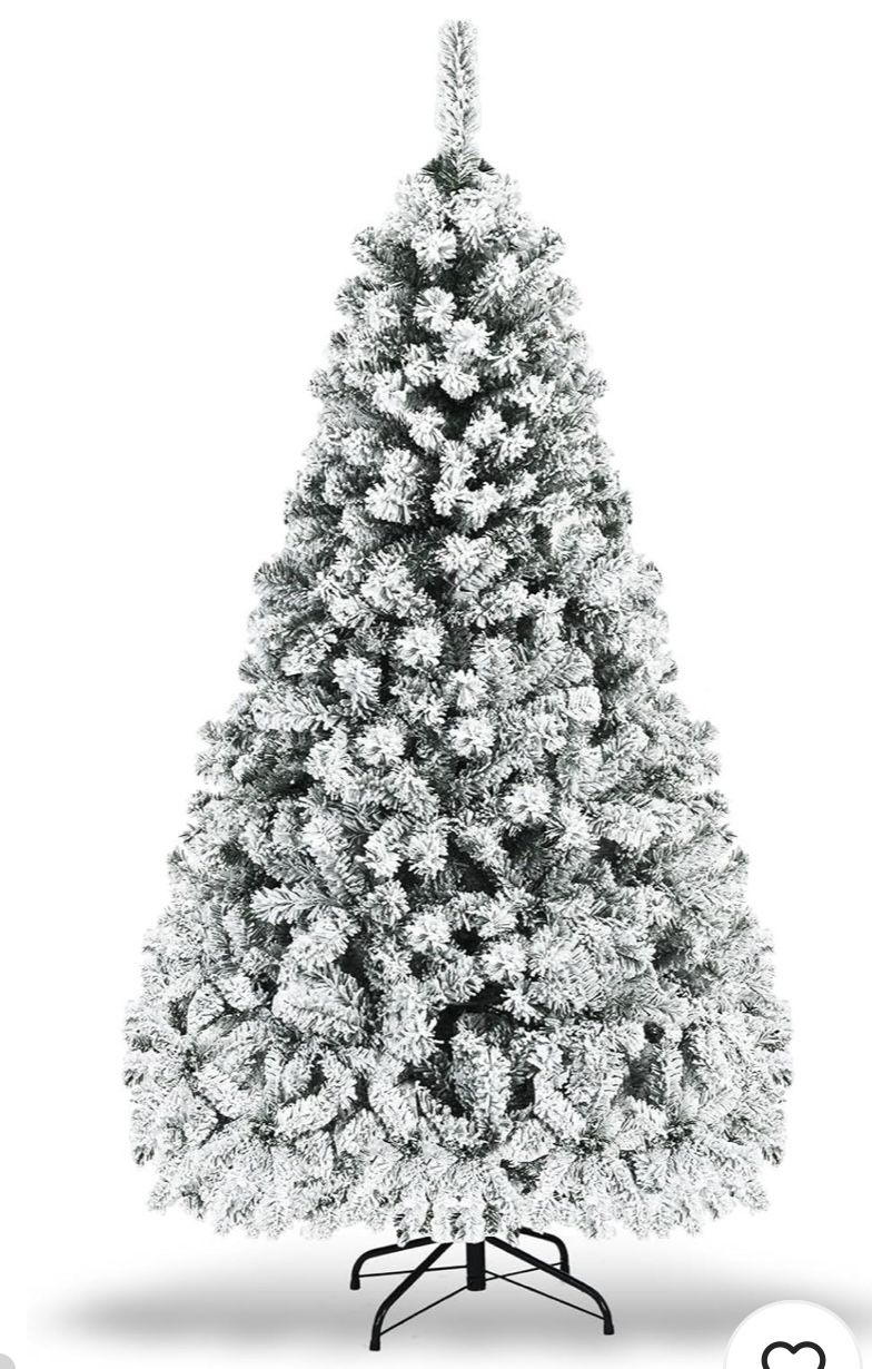 Christmas Tree, Snow Flocked Hinged Xmas Tree with 600 Branches Tips & 250 LED Lights, 