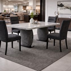 Modern Dining Set – Upholstered Base & Marble Look Top