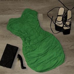 Green Strapless BodyCon Dress