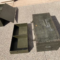 Pair of vintage military footlockers wooden well made great for tool storage boxes quality construction 