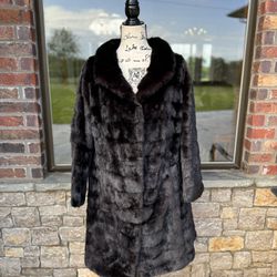 M Black Mink Fur Trench Coat Genuine Real Shiny Fur 8/10