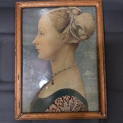 Antique Piero del Pollaiuolo Portrait Young Woman Print Gilt Frame Italian