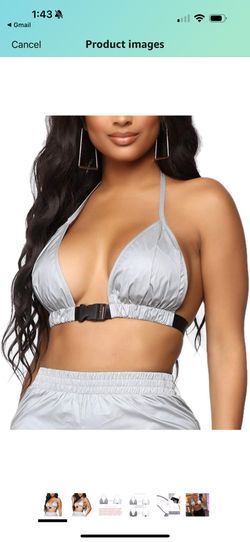 Silver Halter Bikini Top rave reflective metallic bra X-Large 