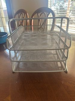 IKEA  mesh metal document organizer with 3 sliding pull/ out tiers for storing papers and letter trays
