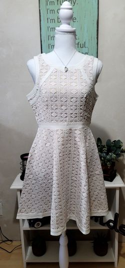 NEW Maniju Elegant Cream Textured Fit and Flare Dress