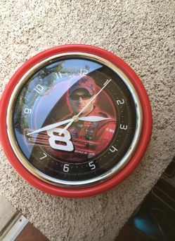 $10 Dale jr racing clock no.8 red car and photo click YARD SALE EVERYTHING MUST GO TODAY. NASCAR COLECTABLE