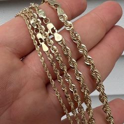 14k  Yellow Gold HOLLOW Rope Chain Necklace (1.5mm-4.5mm)